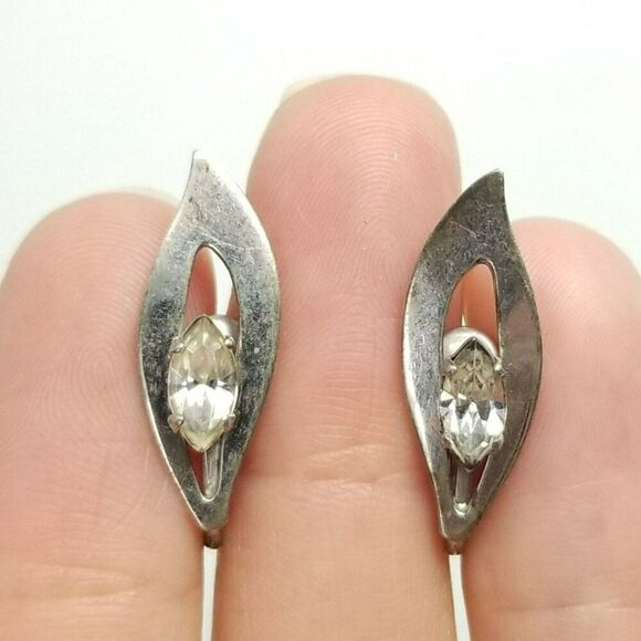Vintage Van Dell Sterling Silver Rhinestone Clip On Screw Back Earrings, Minimal - Picture 1 of 7